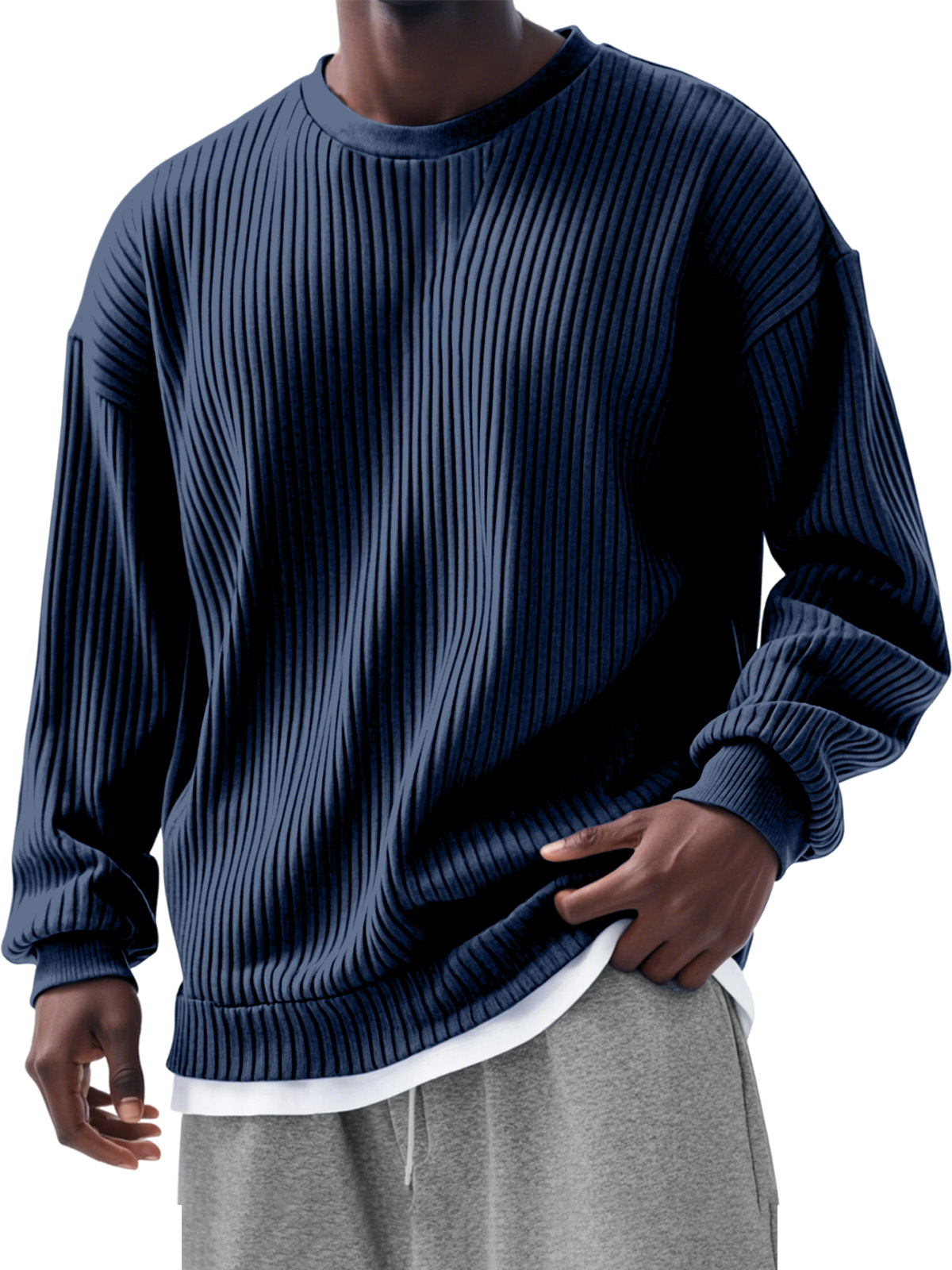 Men's Casual Solid Color Pit Long Sleeve T-Shirt-tidenox