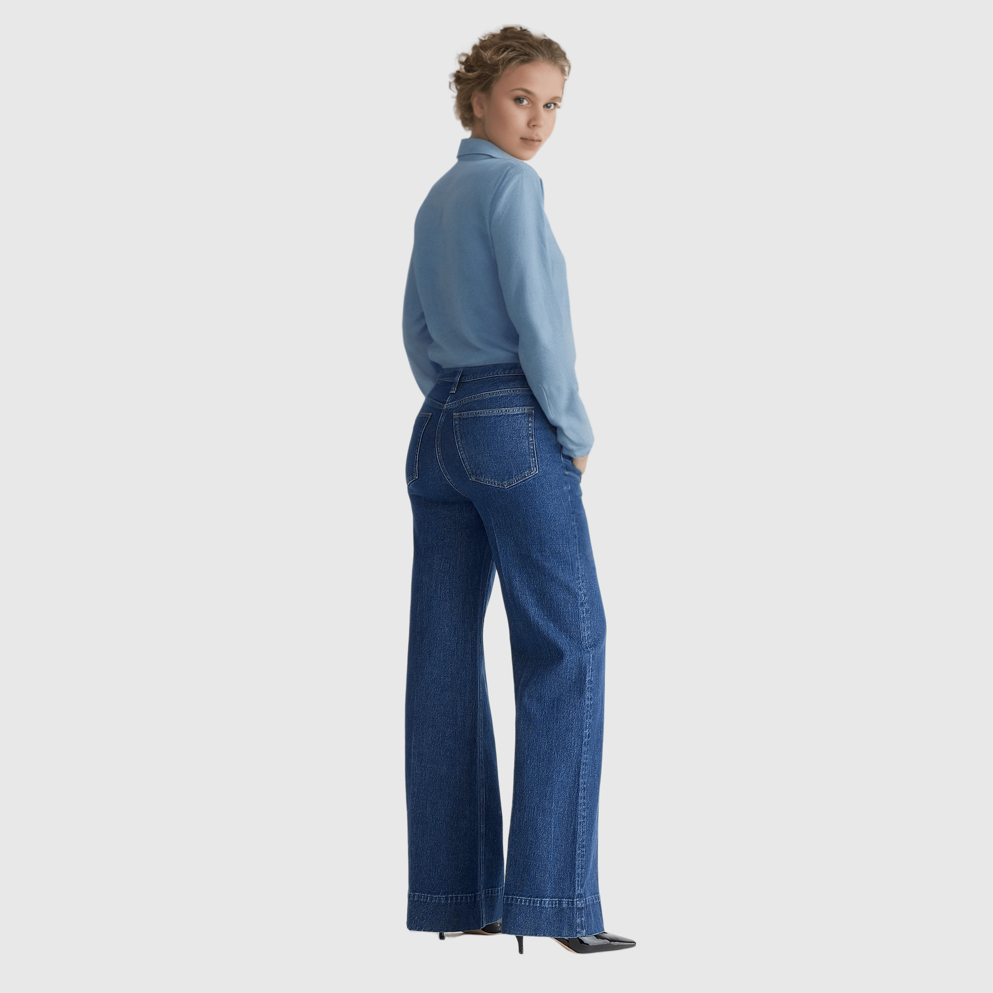 Tummy Control Tall Wide Leg Denim Trouser-tidenox
