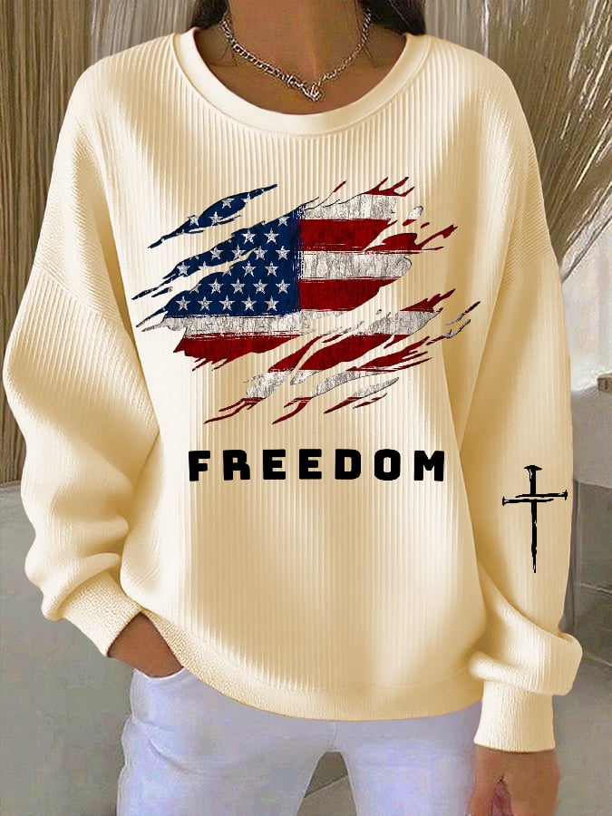 Women's Freedom American Flag Casual Sweatshirt-tidenox