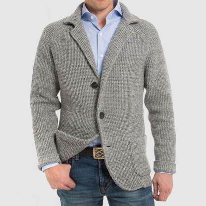 Men's Elegant Lapel Pocket Long Sleeve Knit Jacket-tidenox