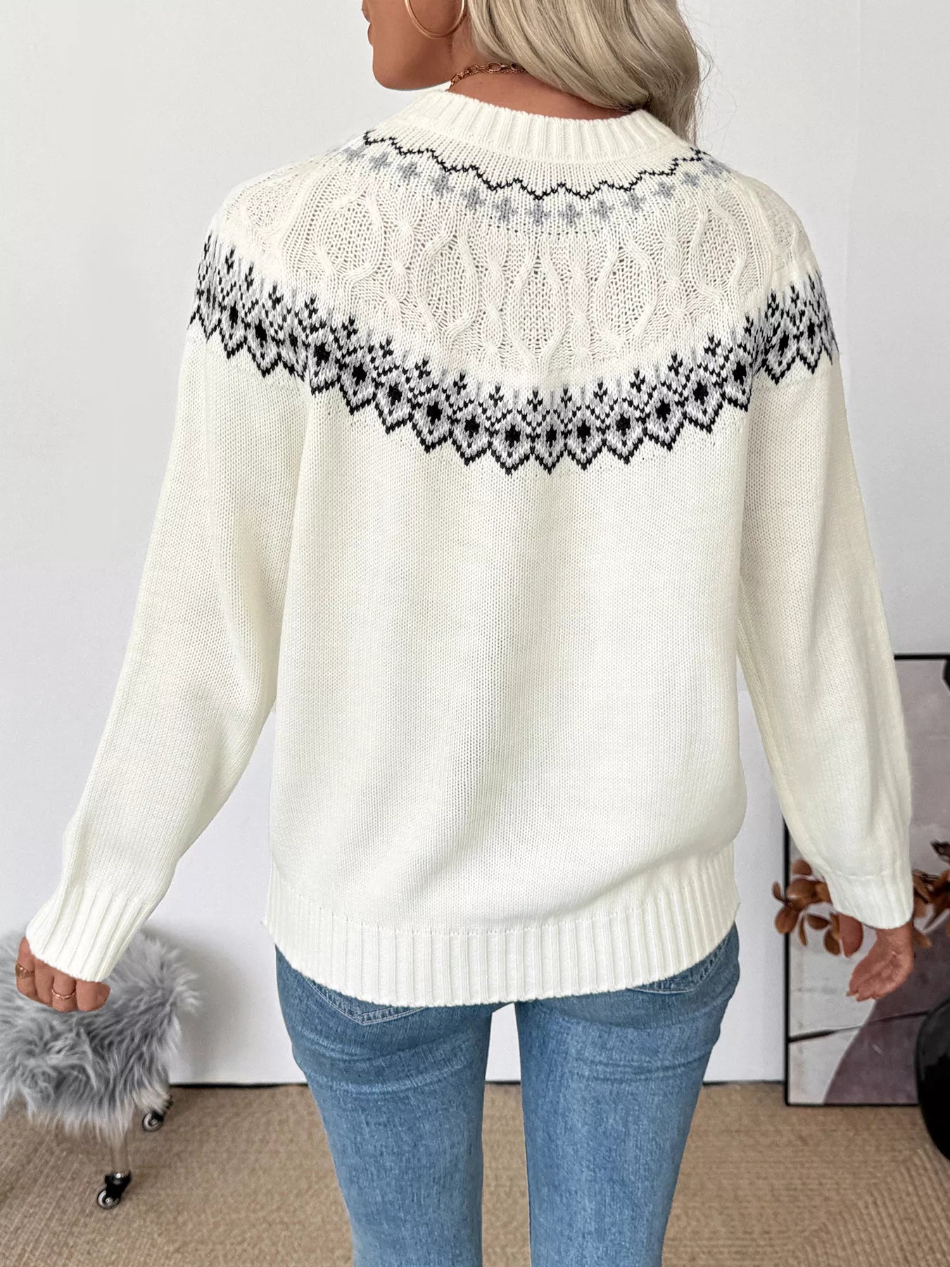 Fair Isle Pattern Crew Neck Sweater-tidenox