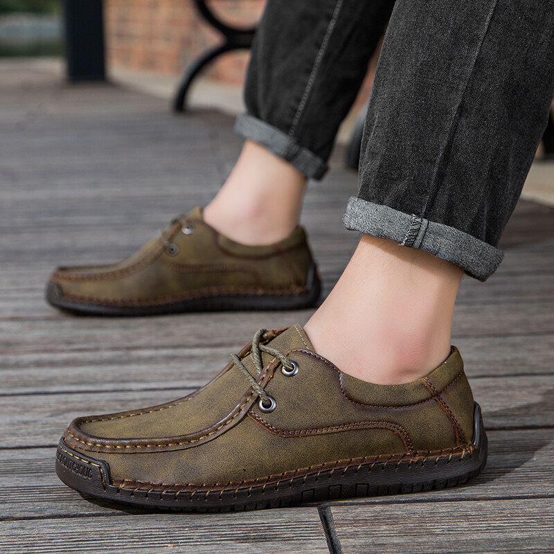 ORNGMALL New Spring Formal Shoes for Men Luxury Brand Men Shoes Fashion Casual Shoes Lace-Up Men Leather Shoes Leather Flat Shoes Big Size 38-48