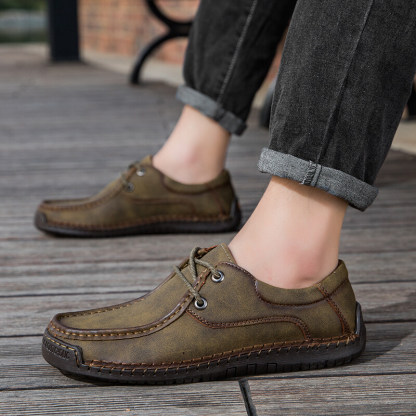 ORNGMALL New Spring Formal Shoes for Men Luxury Brand Men Shoes Fashion Casual Shoes Lace-Up Men Leather Shoes Leather Flat Shoes Big Size 38-48