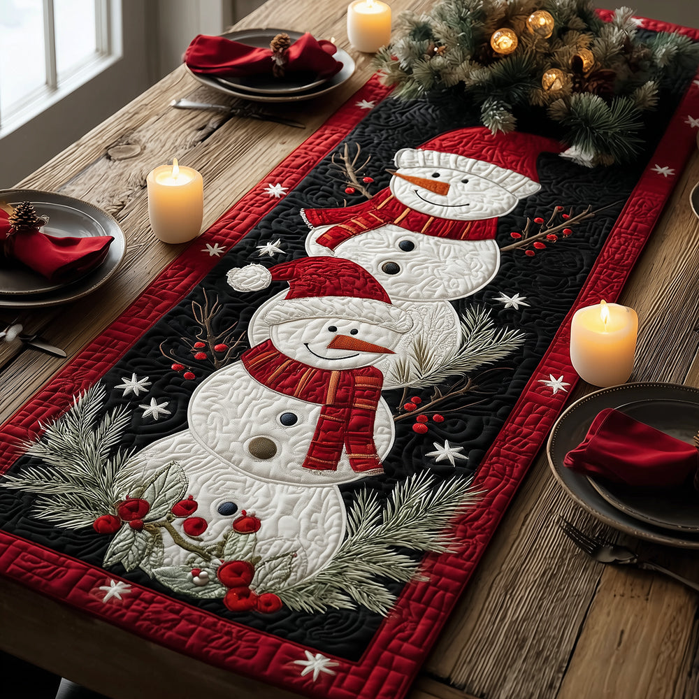 Stacked with Snowmen Quilted Table Runner NCU0TH3862-tidenox