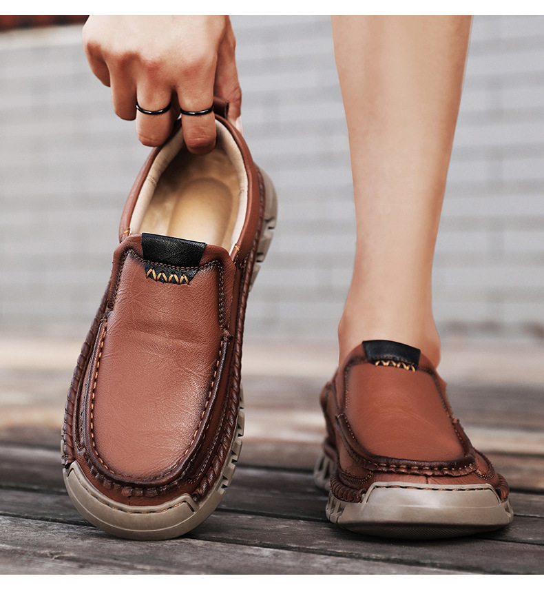 Men's Casual Leather Split Flat Loafers-tidenox