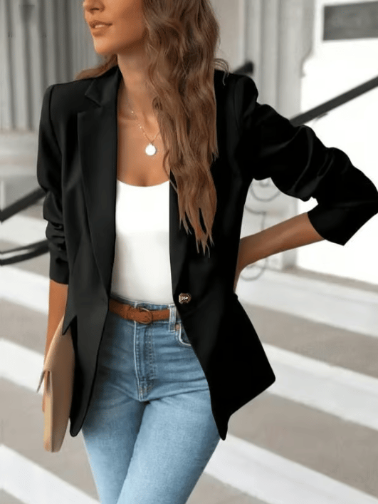 Women's Minimalist Solid Button Lapel Collar Blazer