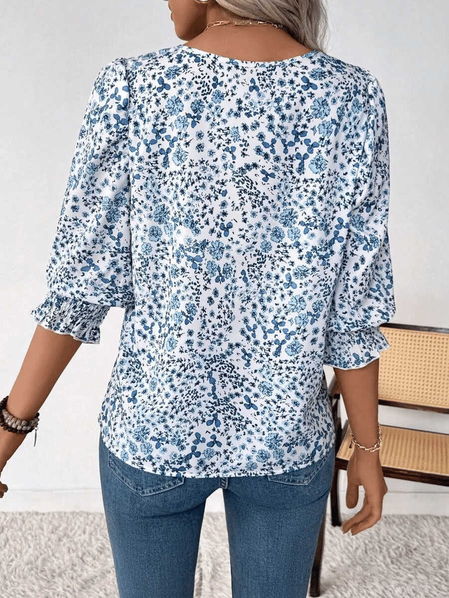 Hot Sale-Women Dressy Casual 3/4 Length Sleeve Blouses with Smocked Cuffs-tidenox