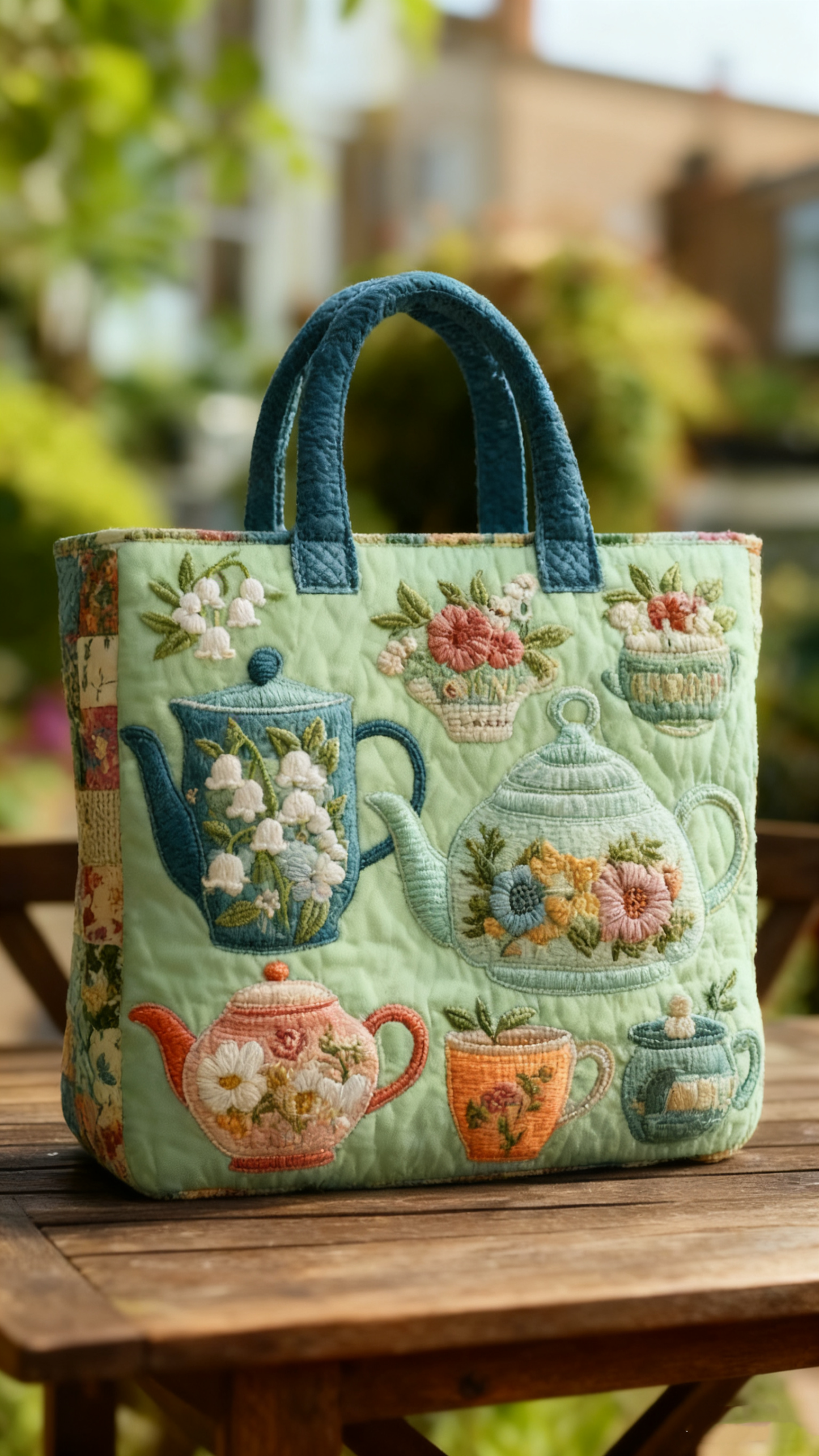 Floral Teapot Quilted Tote Bag 1024-tidenox