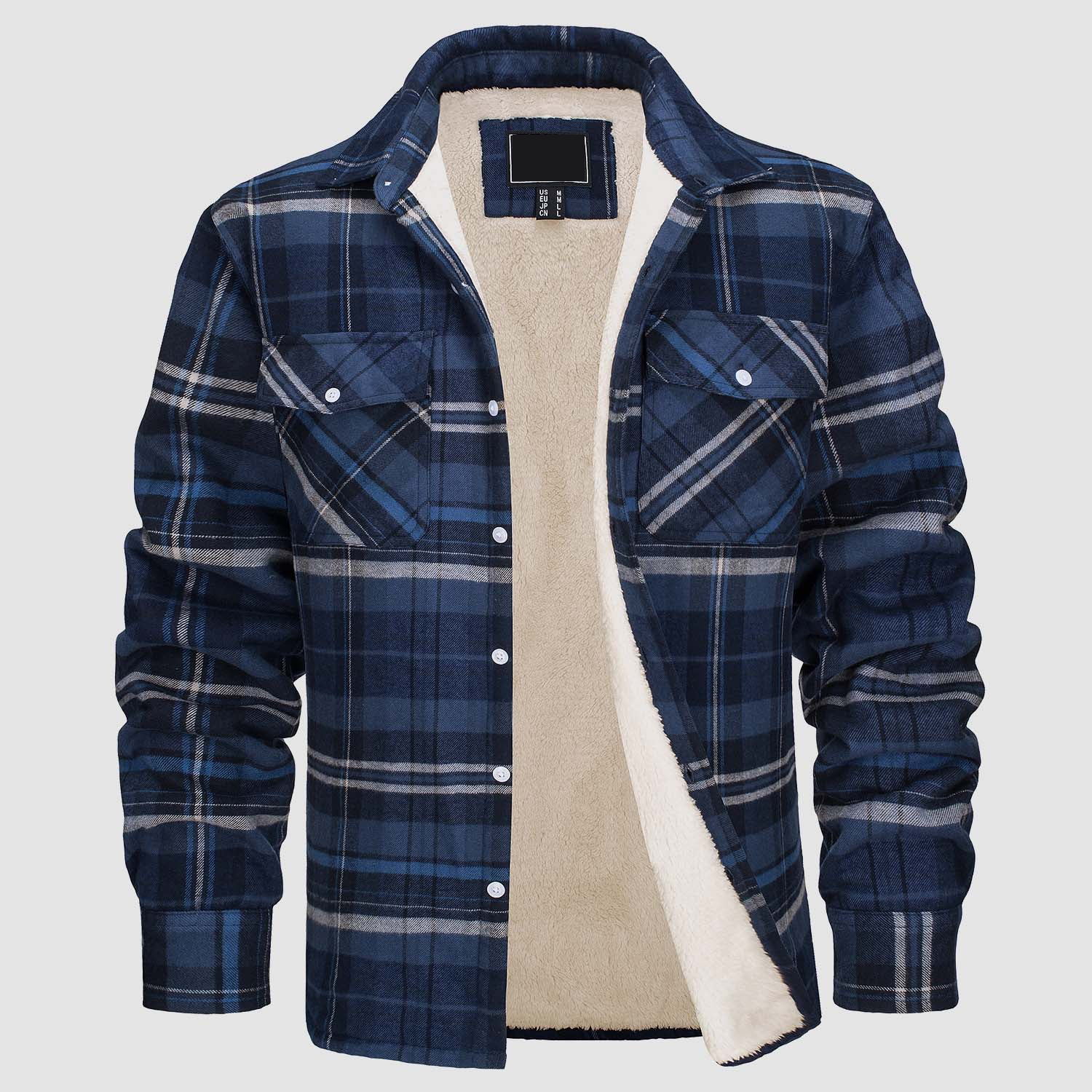 Men's Flannel Shirt Jacket - Fleece Lined Cotton Winter Coat-tidenox