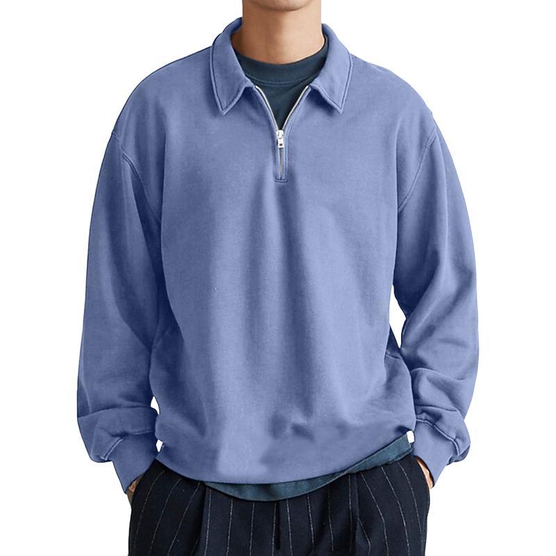 Men's Casual Half-zip Lapel Loose Pullover Polo Shirt-tidenox