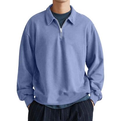 Men's Casual Half-zip Lapel Loose Pullover Polo Shirt-tidenox