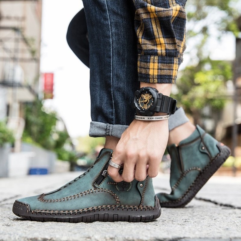 Zipper Plush Ankle Leather Orthopedic Shoes For Men Nonslip Boots-tidenox
