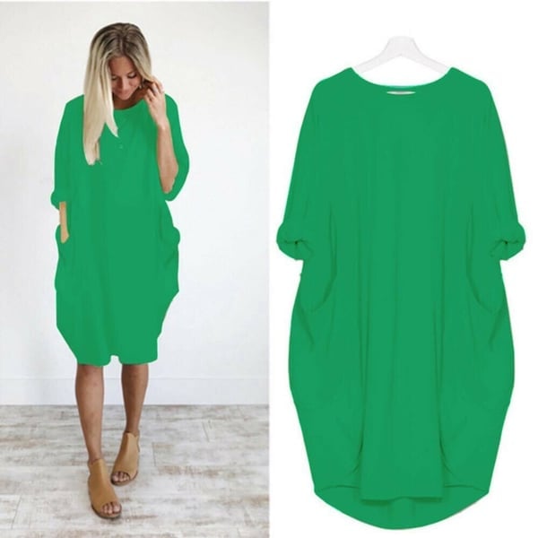 💝17 Colors Women Casual Loose Pocket Long Sleeves Dress-tidenox