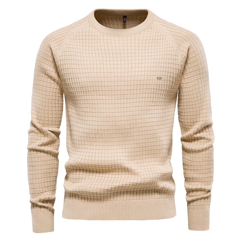 Autumn And Winter Men's Solid Color Bottoming Plaid Pullover Sweater-tidenox