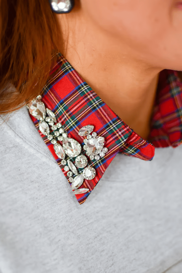 🔥Red Christmas Plaid Rhinestone Collar-tidenox