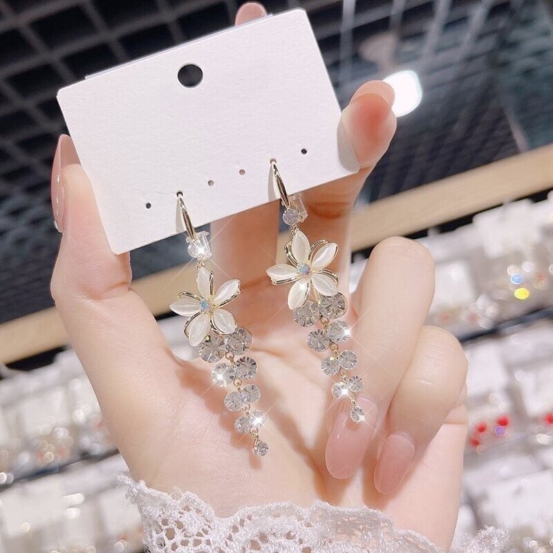 Fashion Flower Zircon Earrings-tidenox