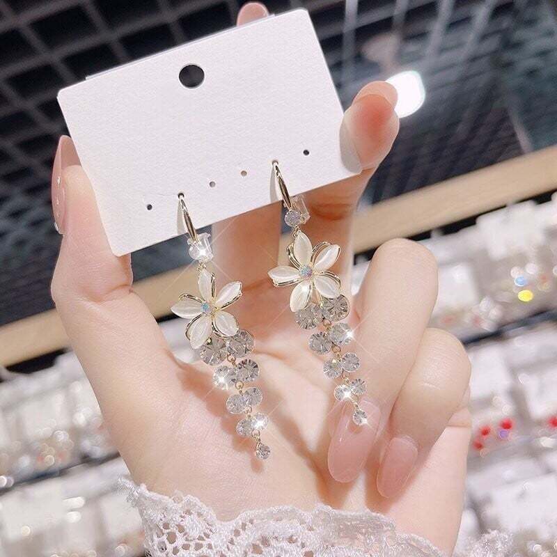 Fashion Flower Zircon Earrings-tidenox