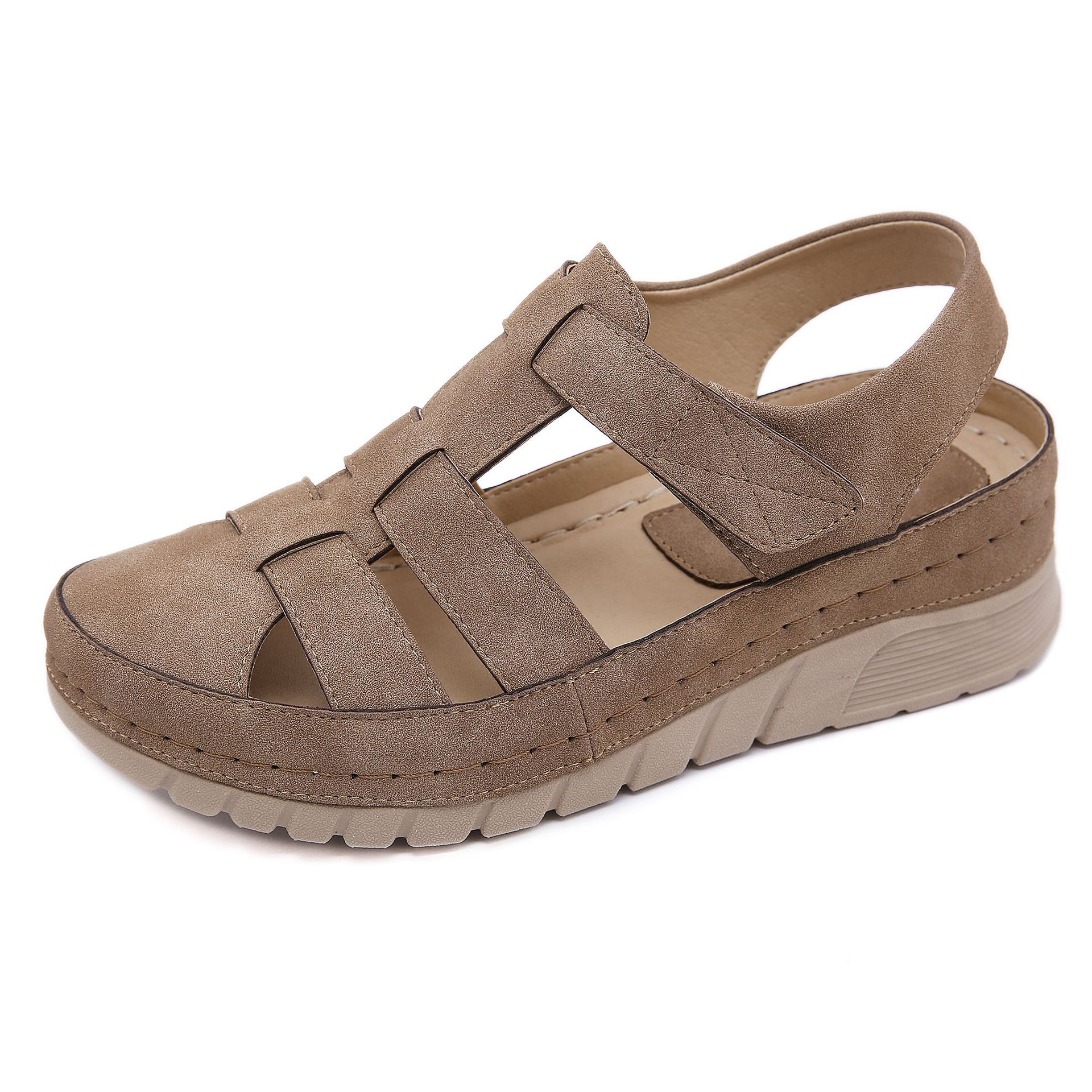 Casual Orthopedic Velcro Walking Wedge Toe Sandals-tidenox