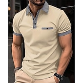Men's Golf Shirt Golf Polo Work Casual Lapel Short Sleeve Basic Modern Color Block Houndstooth Patchwork Spring & Summer Regular Fit Black White Red Navy Blue Blue Beige Golf Shirt-tidenox