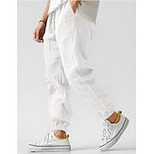 Men's Linen Pants Trousers Summer Pants Elastic Waist Straight Leg High Rise Solid Color Comfort Breathable Full Length Wedding Holiday Vacation Fashion Gray Green Black High Waist Inelastic