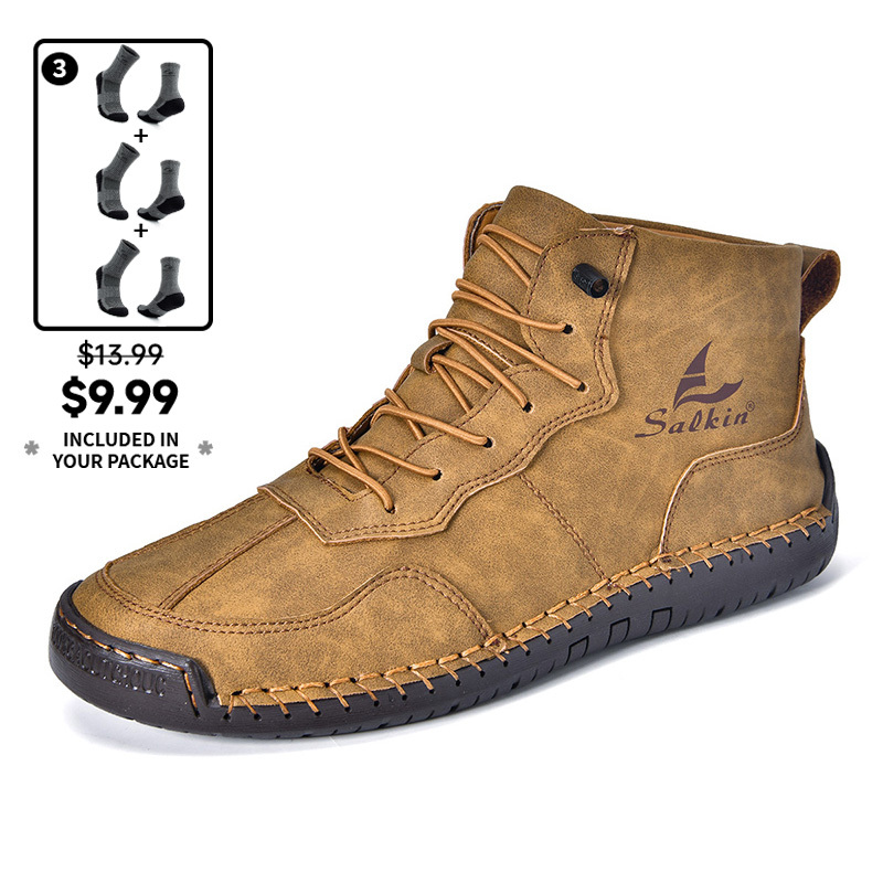 (⏰Limited Time Sale 70% OFF) Men's Orthopedic Comfortable - Leather Boots - Waterproof, Non-Slip, Arch Support, Wide Toe, Shock-Absorbing, Outdoor Leather Boots-tidenox