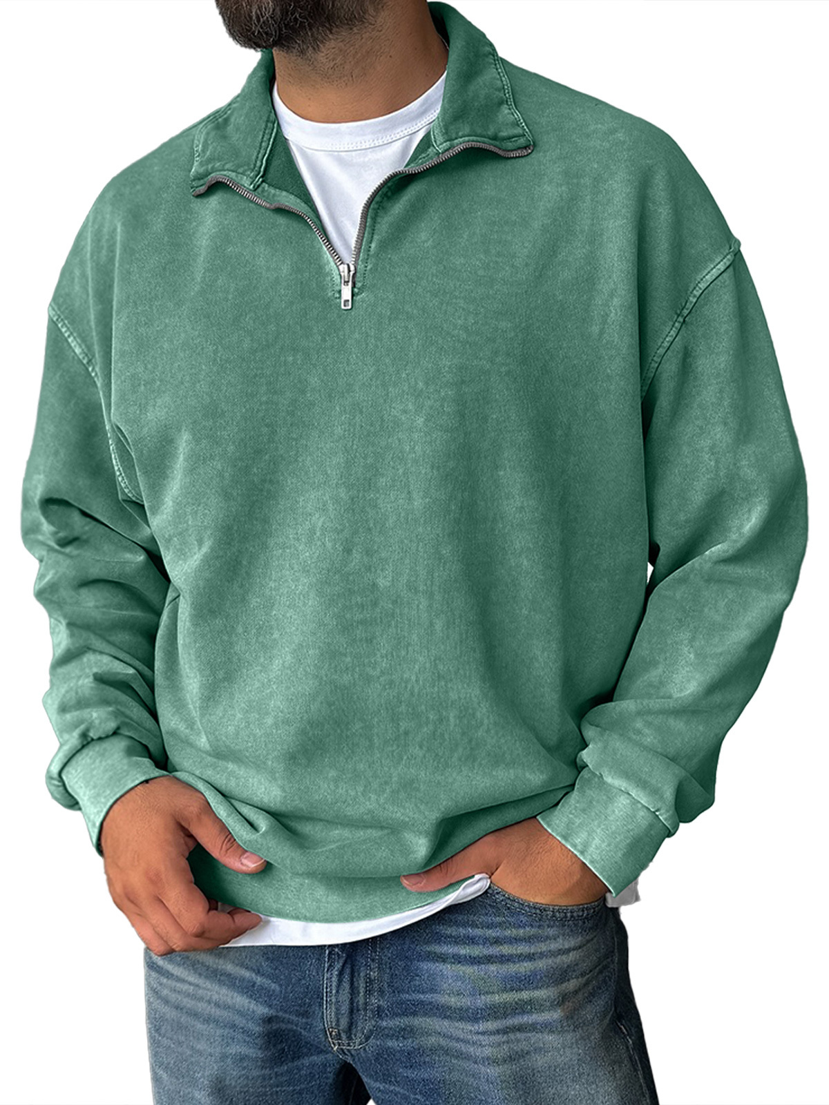 CLEARANCE SALE🔥 Men's Fashion Vintage Half Zipper Collar Casual Sweatshirt-tidenox