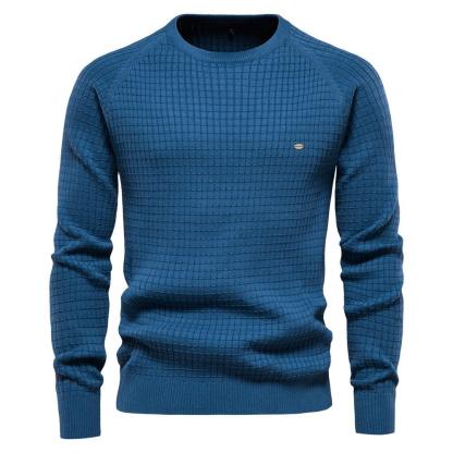 Autumn And Winter Men's Solid Color Bottoming Plaid Pullover Sweater-tidenox