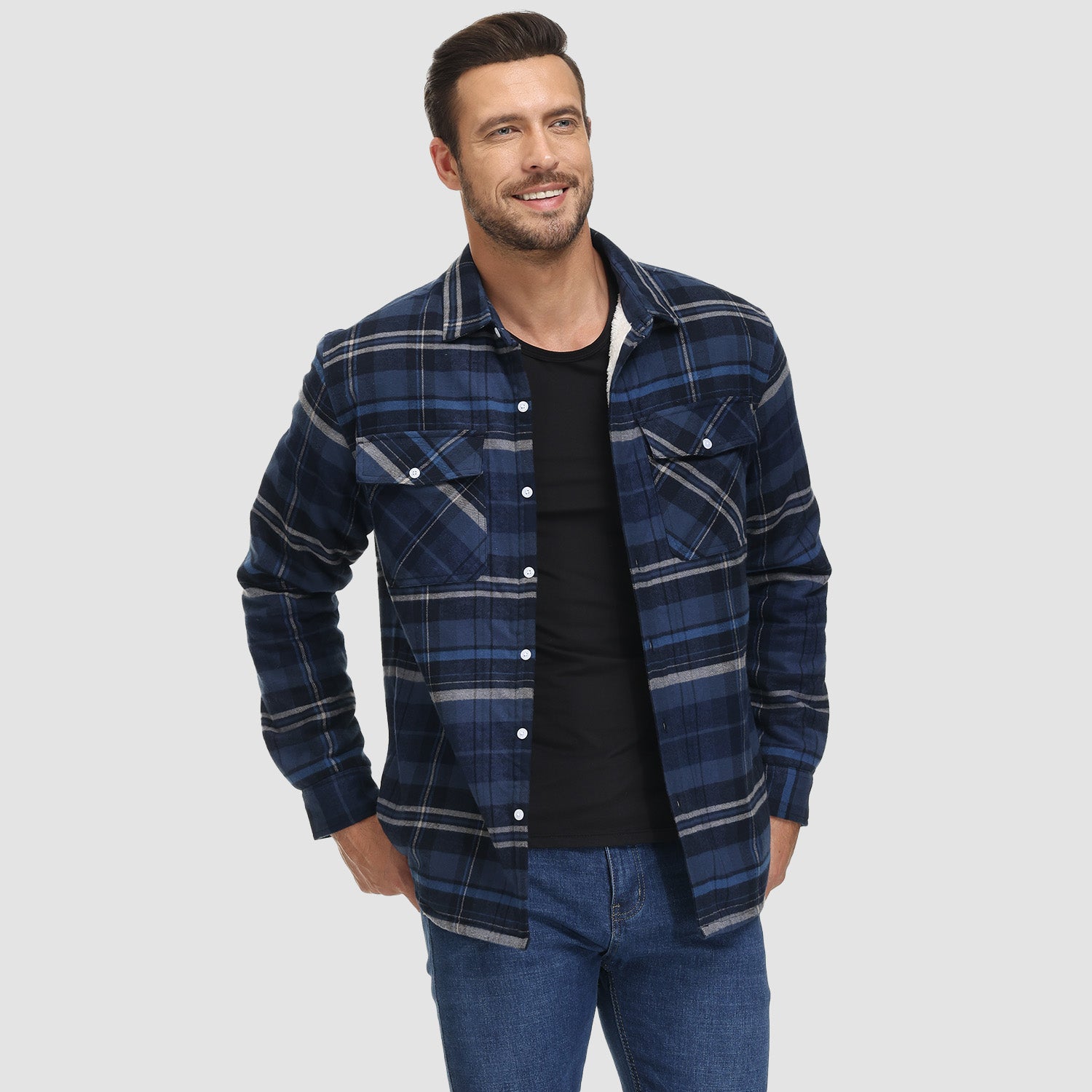 Men's Flannel Shirt Jacket - Fleece Lined Cotton Winter Coat-tidenox