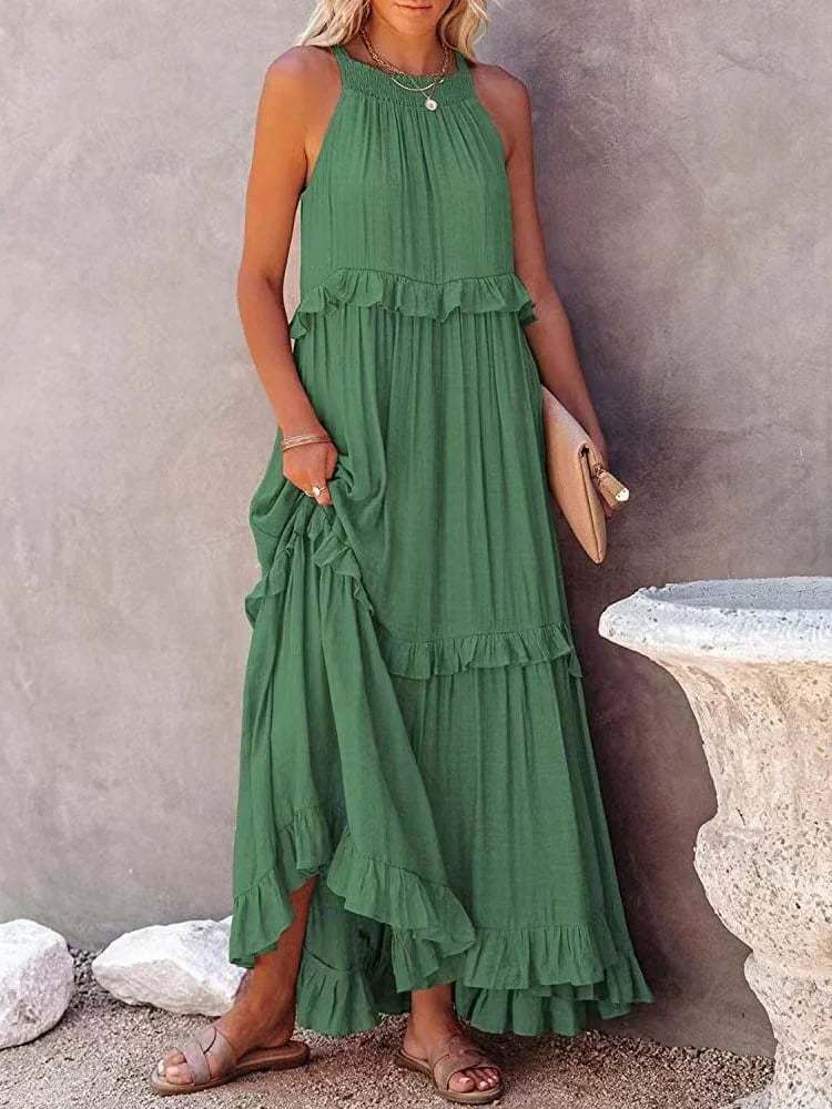 Holiday Style Ruffled Long Dress-tidenox