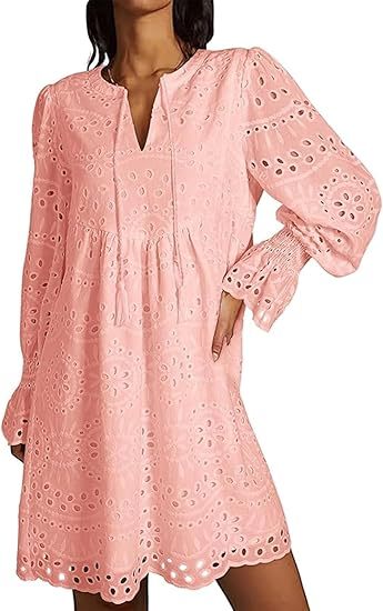 2025 New Arrival- Casual Eyelet Lace Dress for Women-tidenox