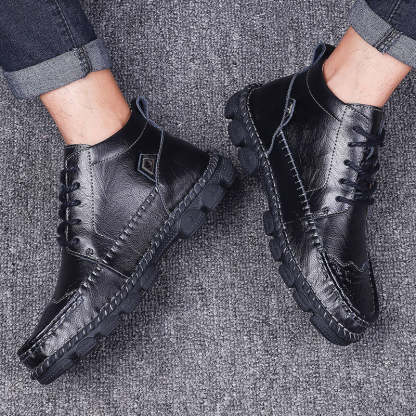Men's Handcrafted Cowhide Leather Orthopedic Waterproof Ankle Boots-tidenox