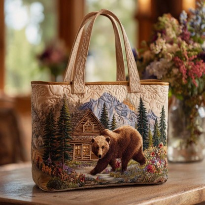 Grizzly Forest Scene Quilted Tote Bag NCU0NT9172-tidenox