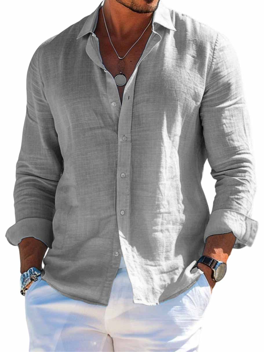 Men's Hawaiian Casual Basic Long Sleeve Shirt-tidenox