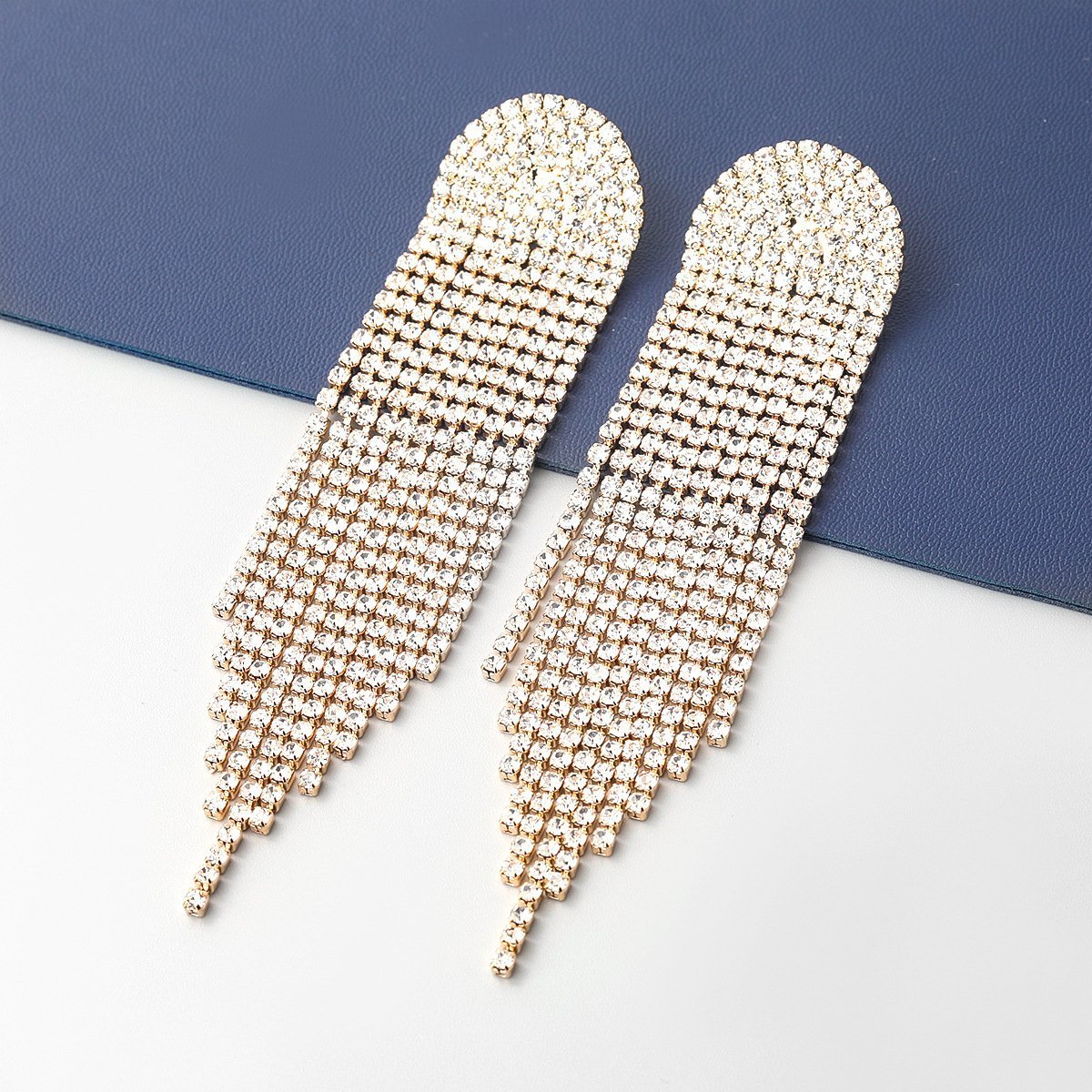 Super Sparkling Rhinestone Long Fringe Earrings-tidenox