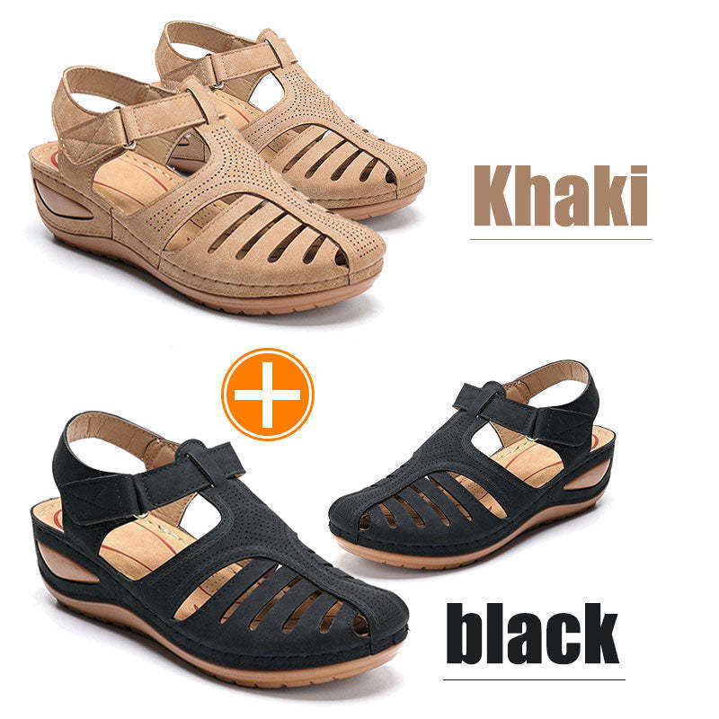 Women Hollow Out Breathable Wedges Thick Sole Buckle Sandals-tidenox