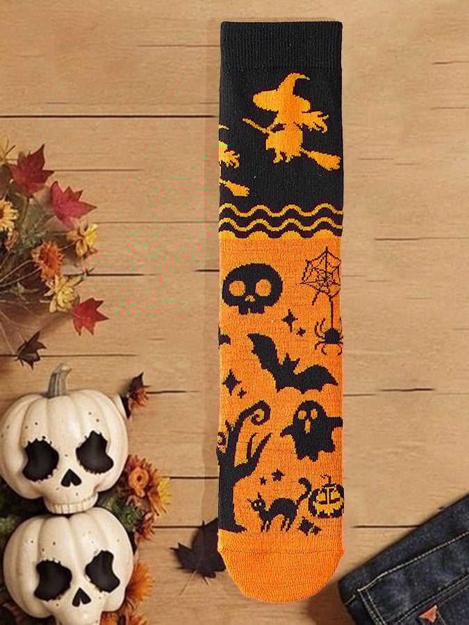 Halloween Pumpkin Ghost Bat Gift Pattern Mid-Tube Socks