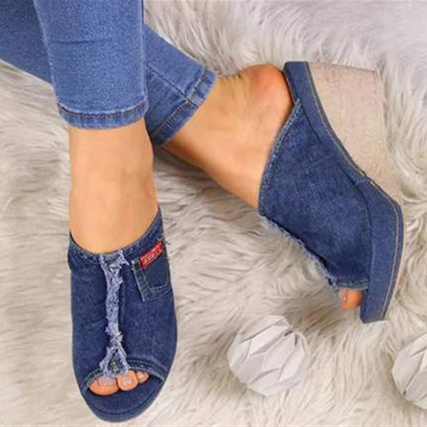 😍Last Day 50% OFF😍-Women's Denim Casual Wedge Heels Platform Sandals-tidenox