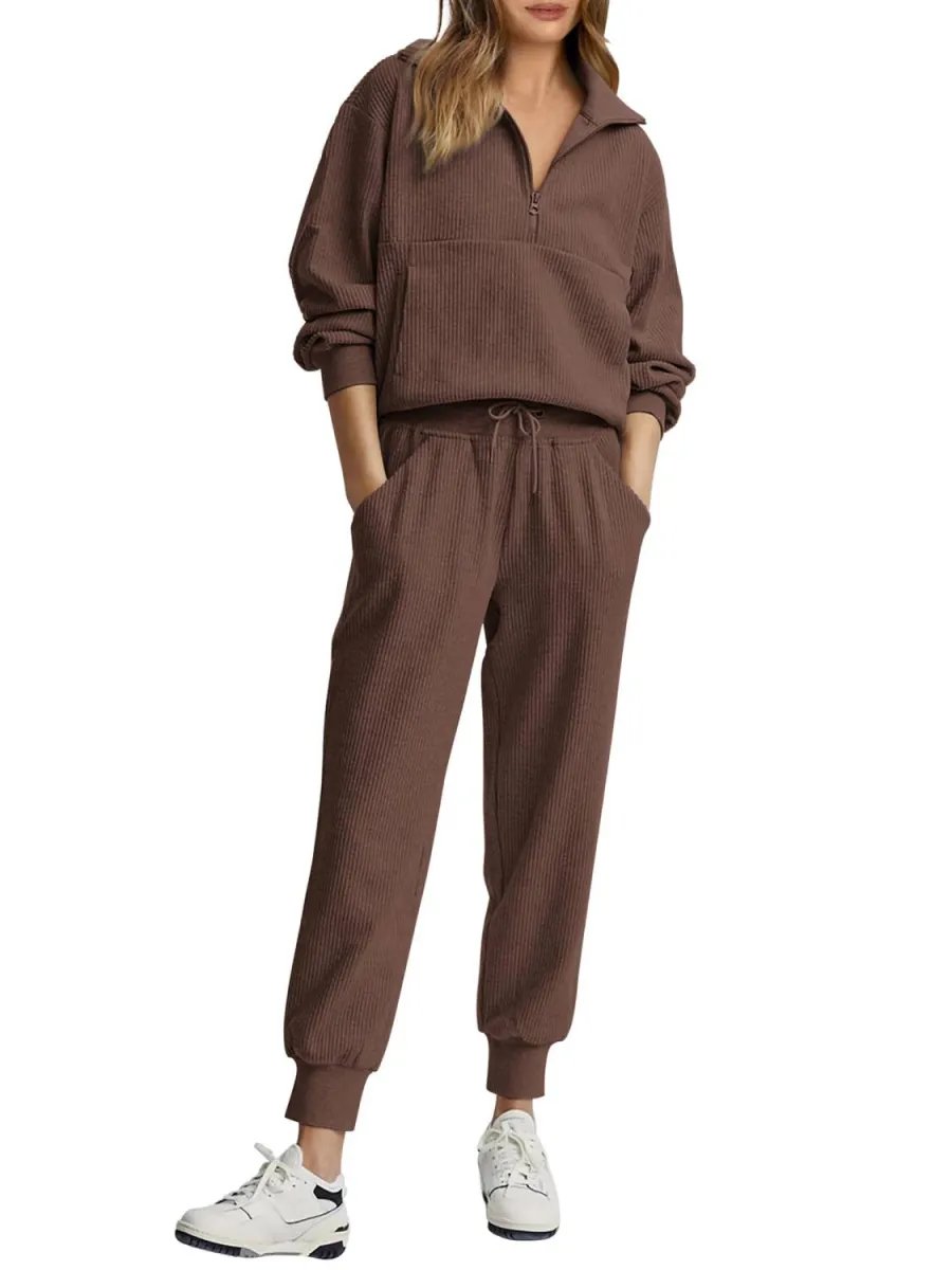 ⏰Hot Sale-Womens 2 Piece Long Sleeve Half Zip Pullover Fall Tracksuit Sweatsuits Set(Buy 2 Free Shipping)-tidenox