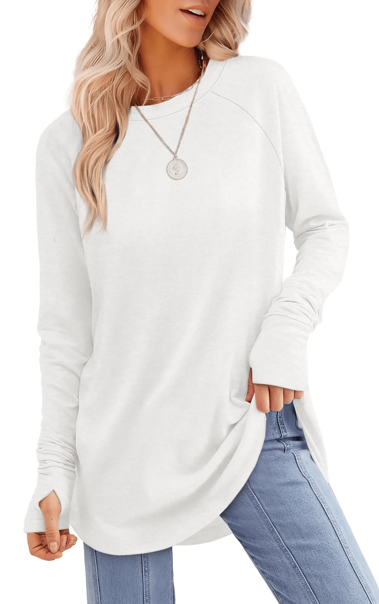 ✨Womens Long Sleeve Thumb Hole Shirts Tunic Tops to Wear with Leggings-tidenox
