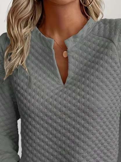 Textured Notched Raglan Sleeve Sweatshirt-tidenox