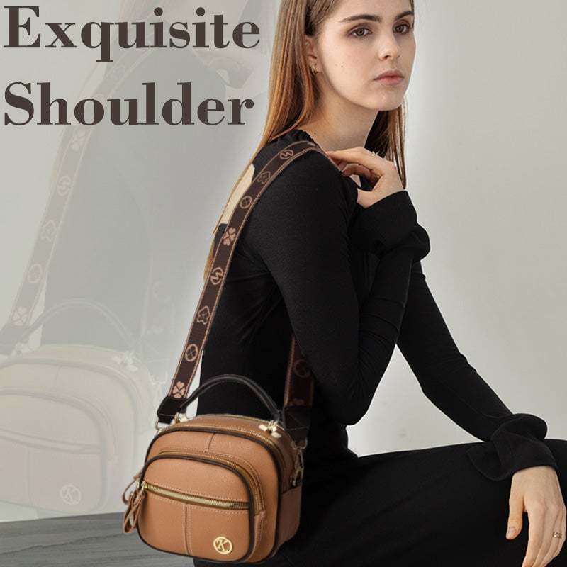 🛫Classic Multifunctional Compartments Adjustable Wide Shoulder Strap Leather Crossbody Bag-tidenox