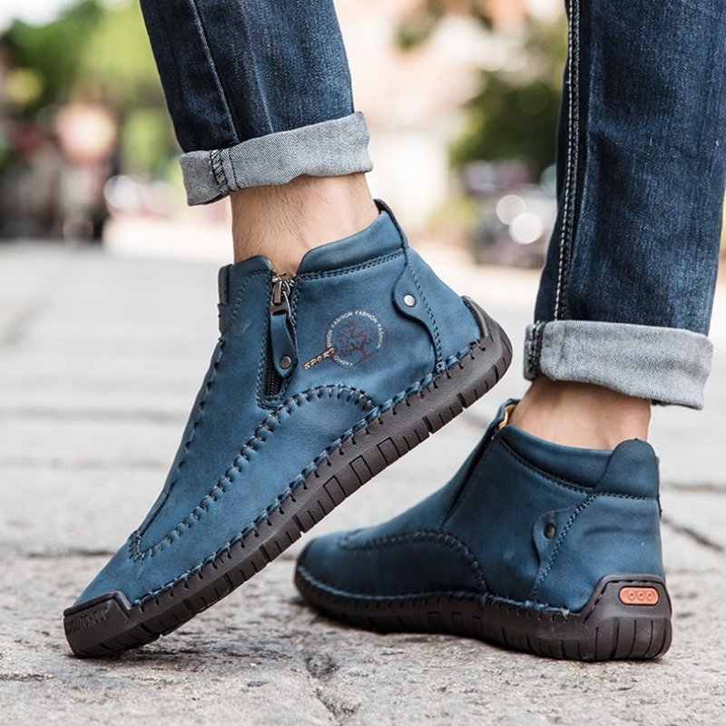 Zipper Plush Ankle Leather Orthopedic Shoes For Men Nonslip Boots-tidenox