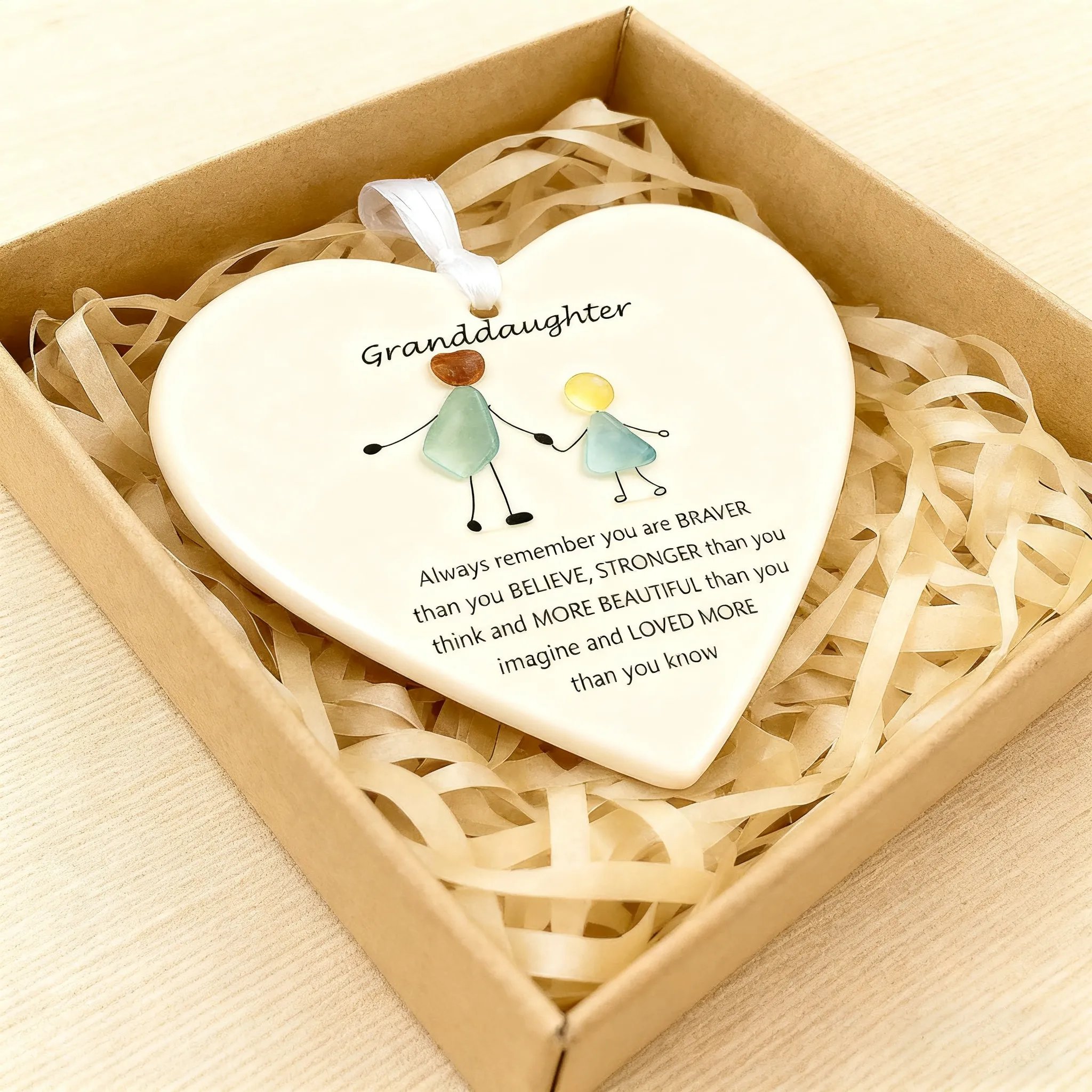Heart-Shaped Sea Glass Ornament🌊✨Friendship, Grandchildren & Timeless Bonds-tidenox