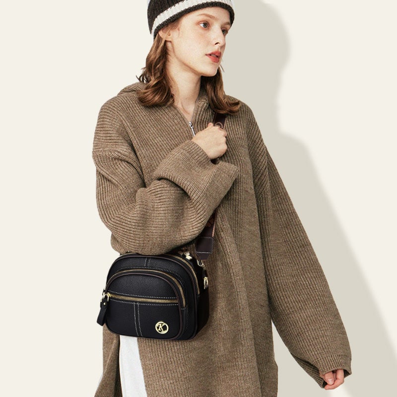 🛫Classic Multifunctional Compartments Adjustable Wide Shoulder Strap Leather Crossbody Bag-tidenox