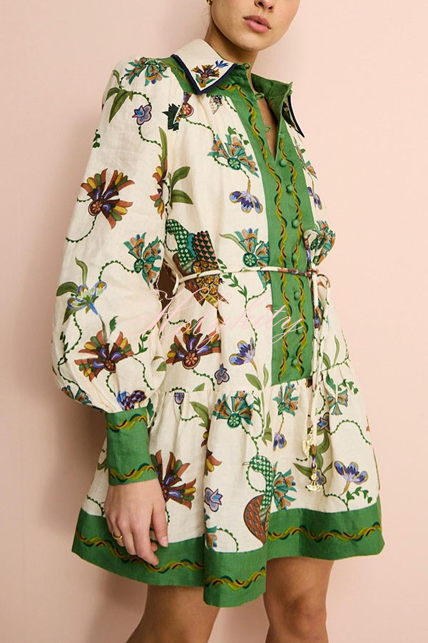 Celebrate Everyday Unique Print Color Match Balloon Sleeve Shirt Mini Dress-tidenox