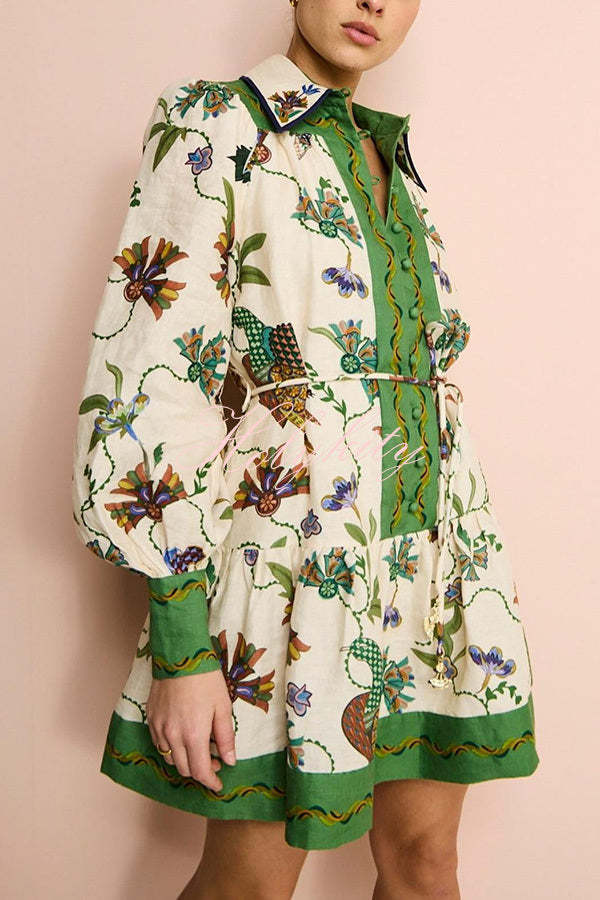 Celebrate Everyday Unique Print Color Match Balloon Sleeve Shirt Mini Dress-tidenox