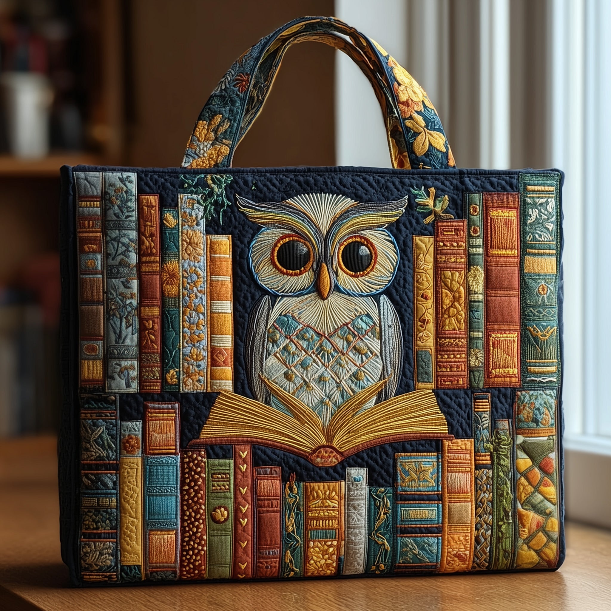 Owl Book Quilted Tote Bag GFTOMA1953-tidenox