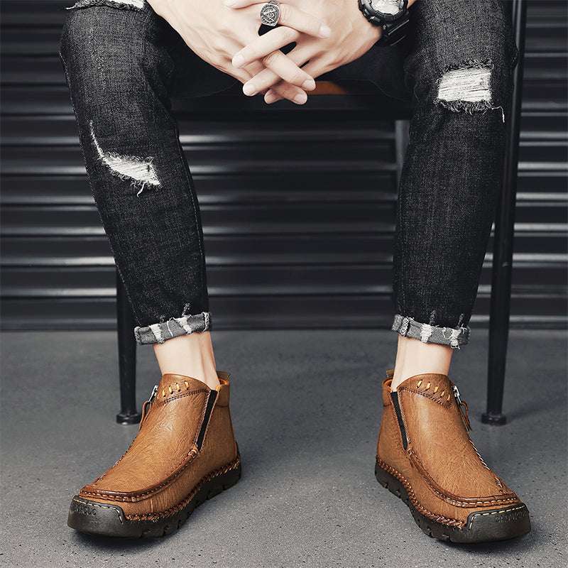 (⏰Last Day 70% OFF🔥)Men's Top-Quality Motorcycle Boots Hand-Stitched Genuine Leather Boots-Wide Toe, Waterproof， Anti-Slip， Anti-Sprain，Suitable for Work, Driving, Hiking-tidenox