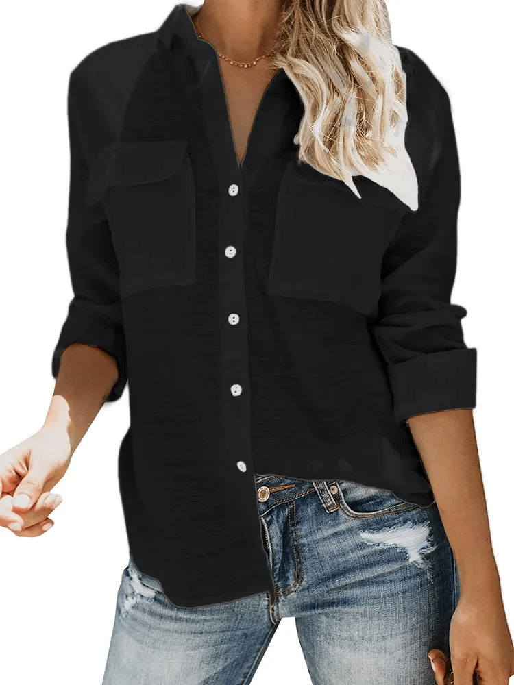 Women's Button Down Shirt Long Sleeve Casual Loose Blouse Tops(BUY 2 FREE SHIPPING)-tidenox