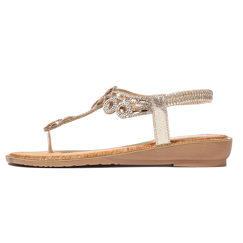 T-strap Flower Rhinestone Flats Sandals-tidenox